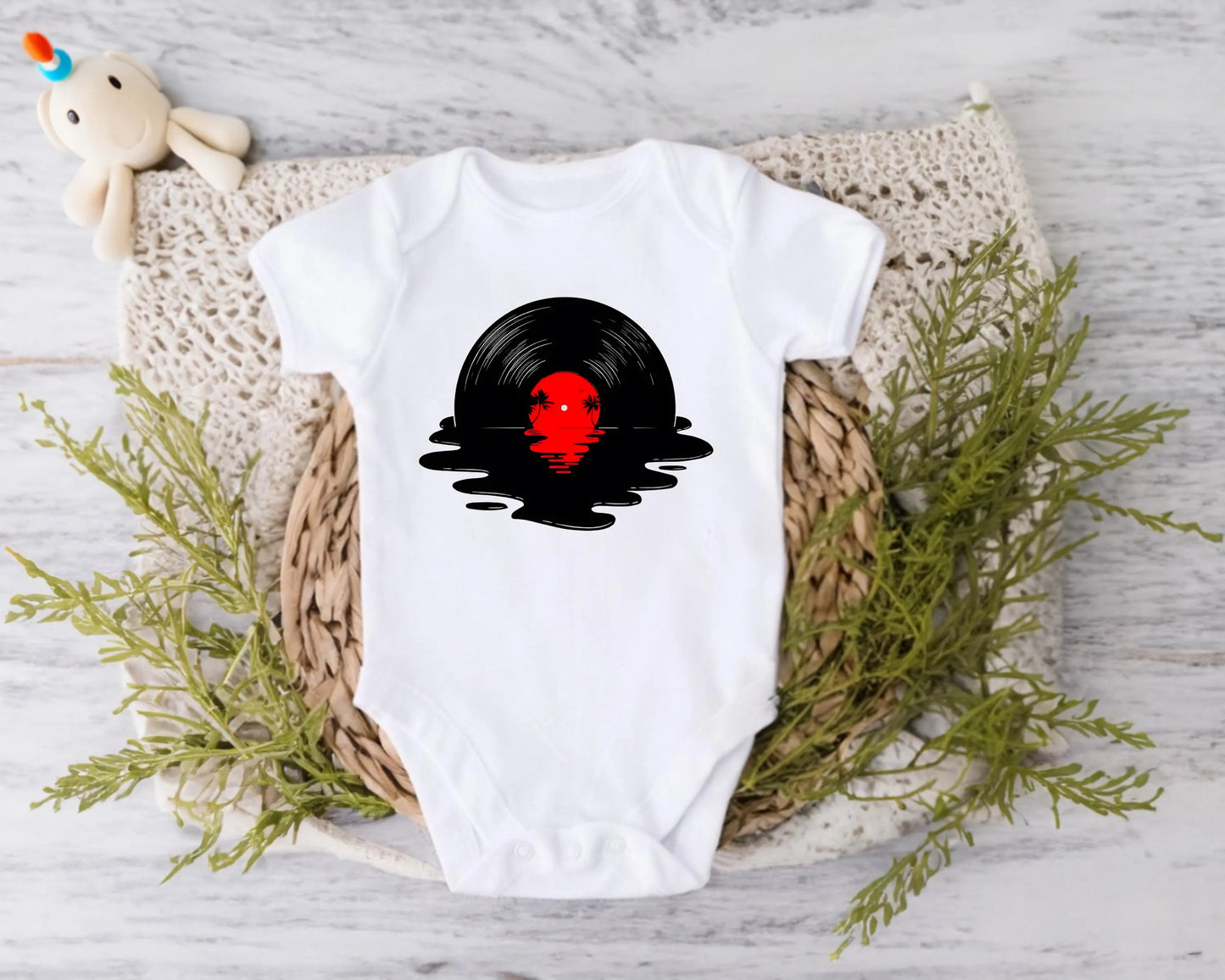 Music Lover's Baby Bodysuit with Vinyl Record Art - Unique Baby Bodysuit