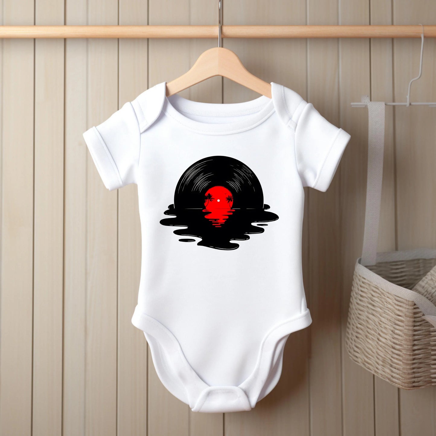 Music Lover's Baby Bodysuit with Vinyl Record Art - Unique Baby Bodysuit