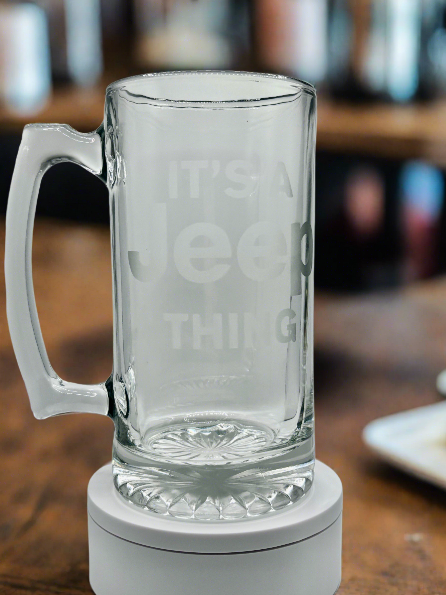 It’s A Jeep Thing! Jeep Enthusiast Glass Stein - Unique Design Etched Into Glass