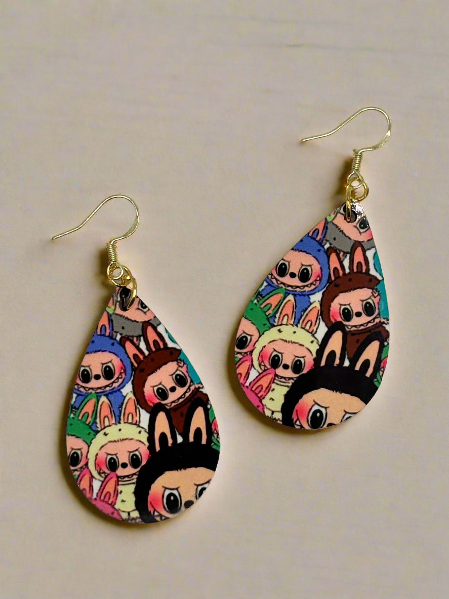 Labubu Character Earrings - Vibrant Design, 14k Gold Plated Hooks