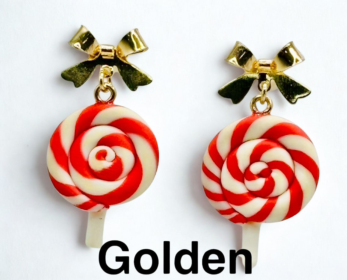 Swirled Lollipop Bow Earrings-Hypoallergenic