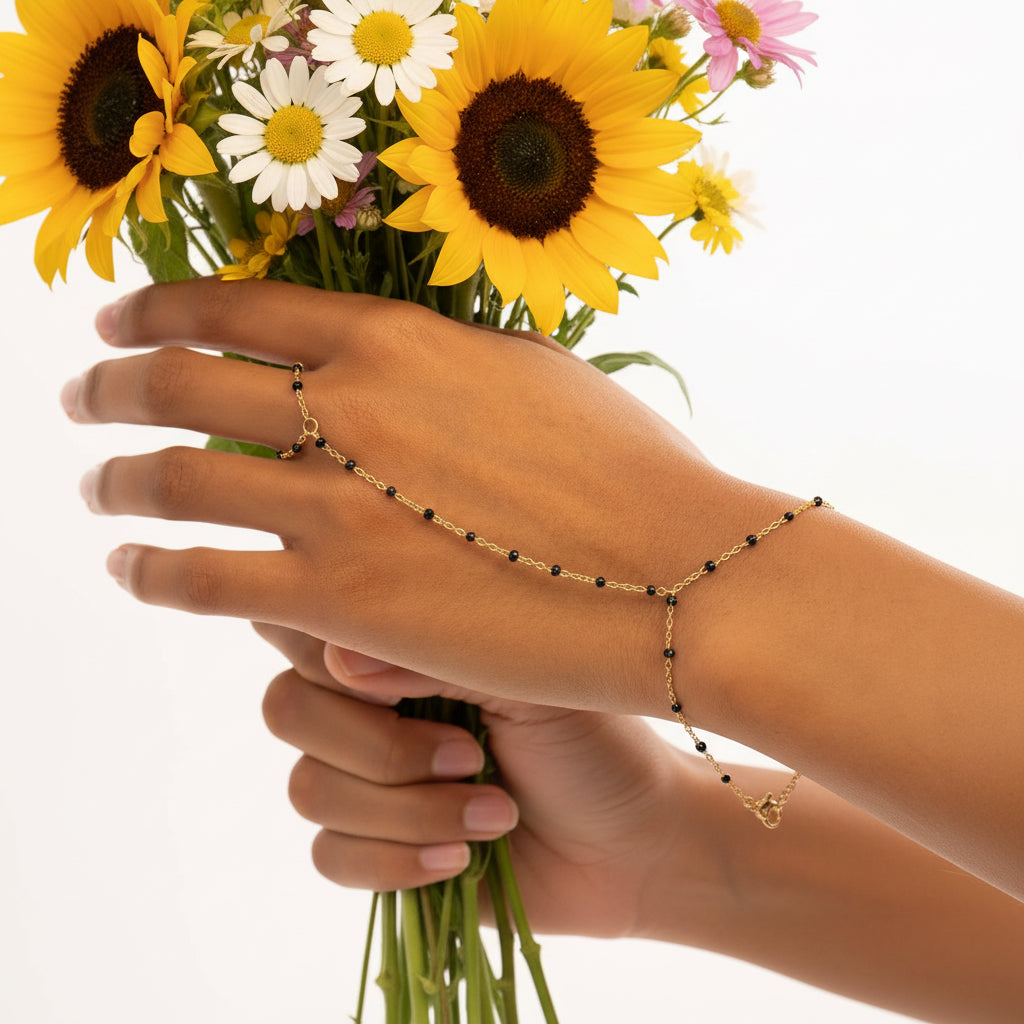 Beautiful Black Beaded Hand Chain