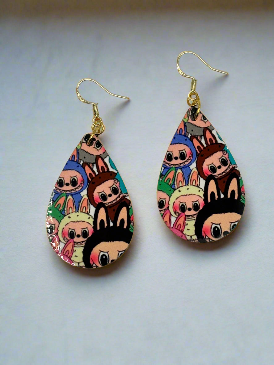 Labubu Character Earrings - Vibrant Design, 14k Gold Plated Hooks