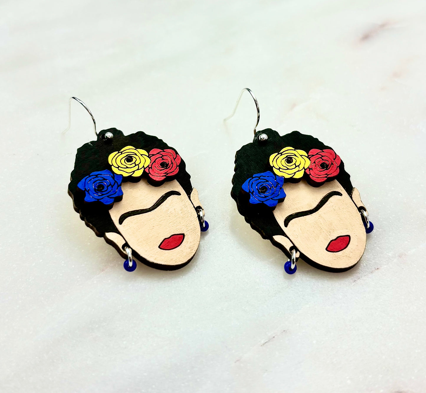 Frida Kahlo Wooden Earrings - Hand-Painted, Hypoallergenic Perfect for Everyday Wear.