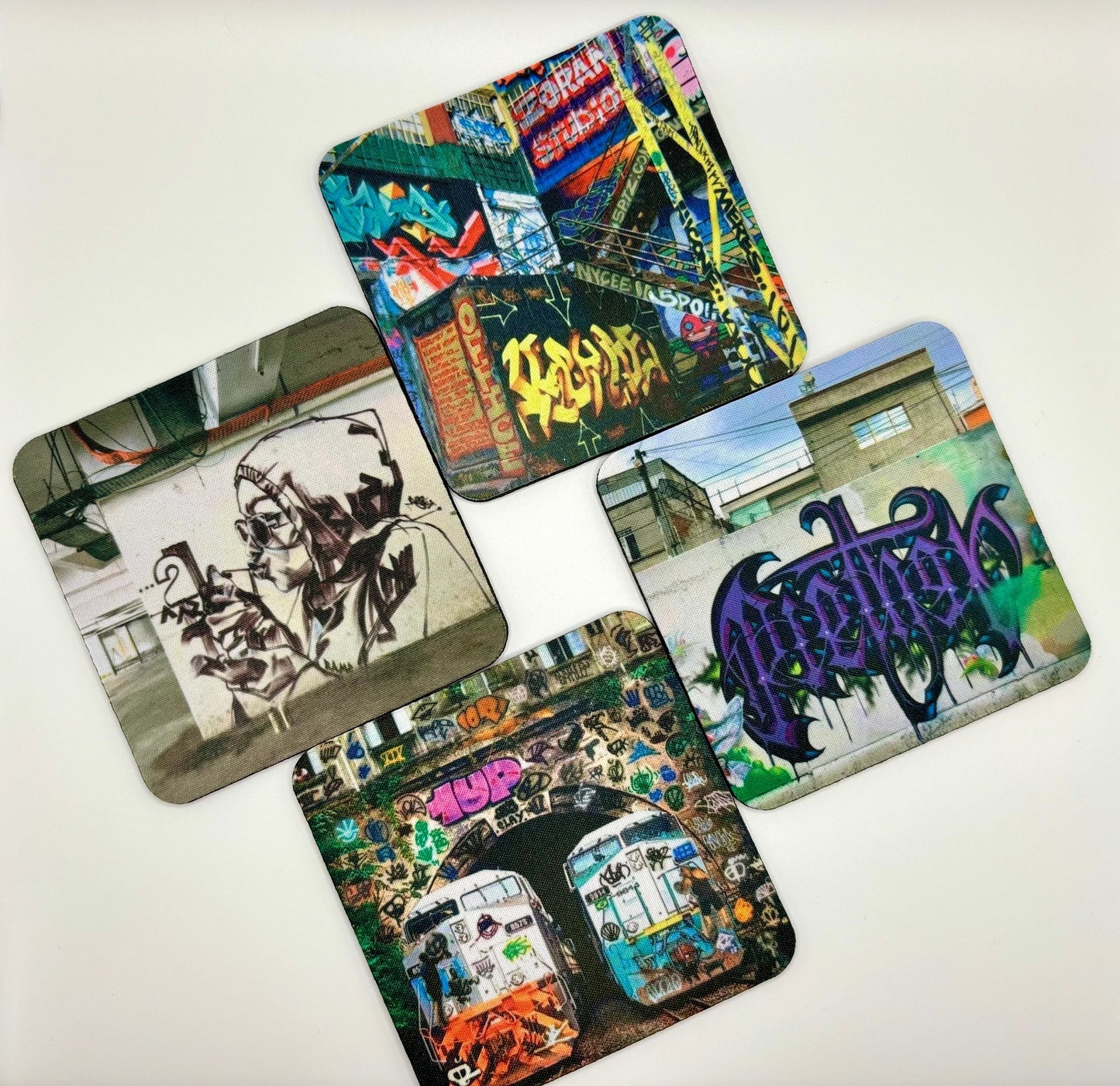 Street Art Inspired Coasters! Vibrant décor for your Home. (Set of 4)
