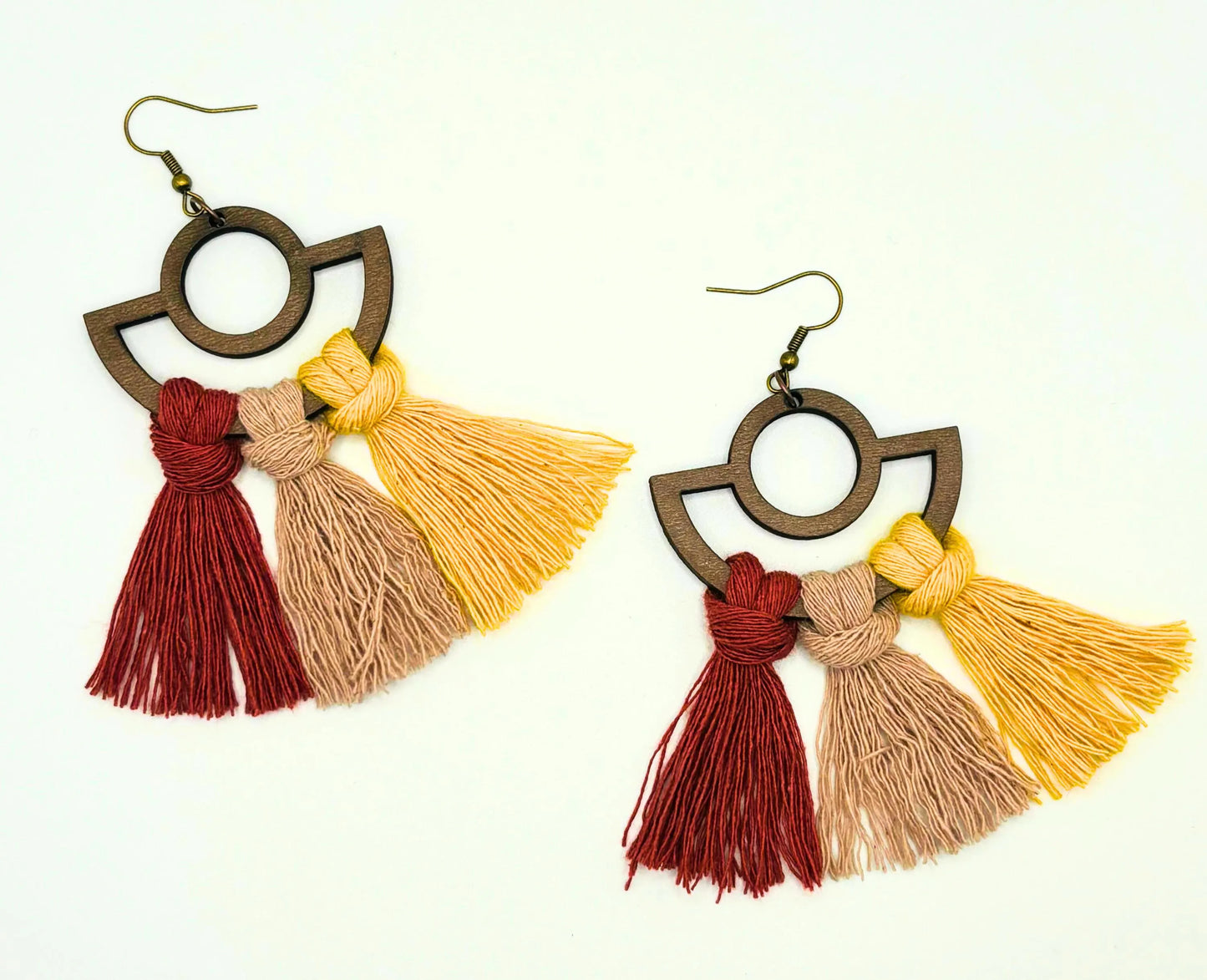 Beautiful Unique Wood Macrame Earrings