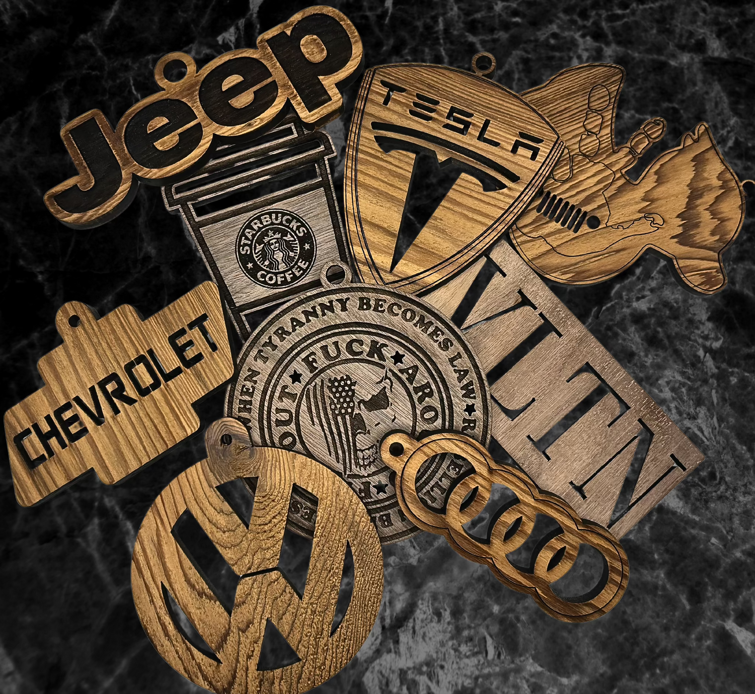 Custom Wood Car Air Fresheners - Unique Designs Infused with Your Choice of Essential Oil
