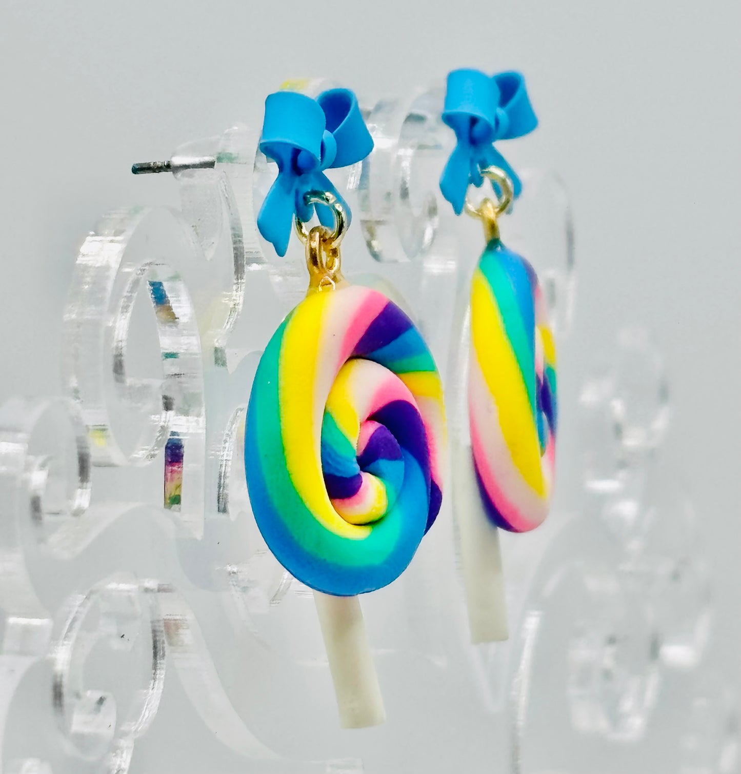 Swirled Lollipop Bow Earrings-Hypoallergenic