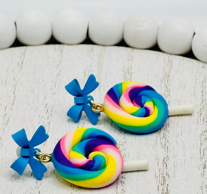 Swirled Lollipop Bow Earrings-Hypoallergenic