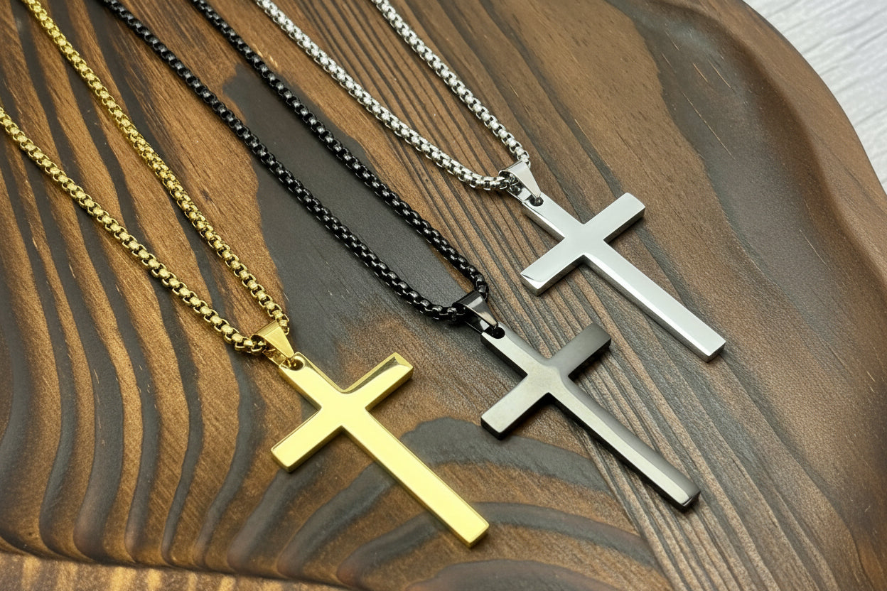Men's Large Vertical Cross Necklace