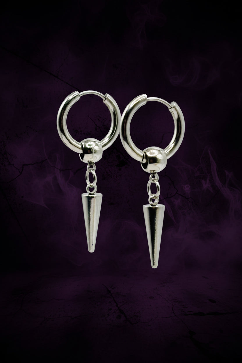 Steel Spike Pendant Hoop Earrings