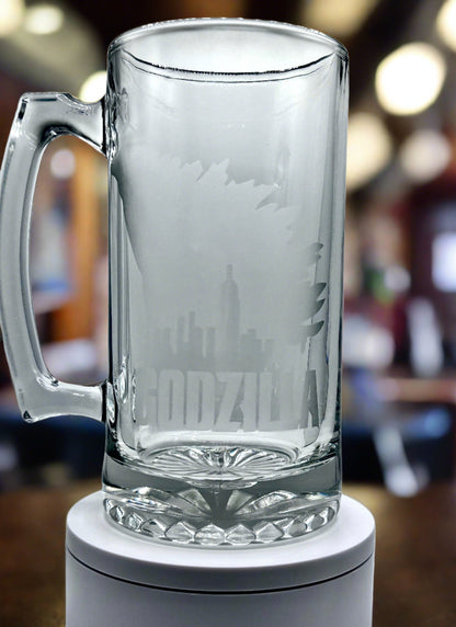 Unique Godzilla Glass Stein with Intricate Etched Design