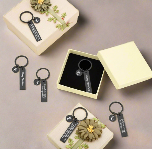 Black Stainless Steel Personalized Key Holder - Custom Engraved Keyring