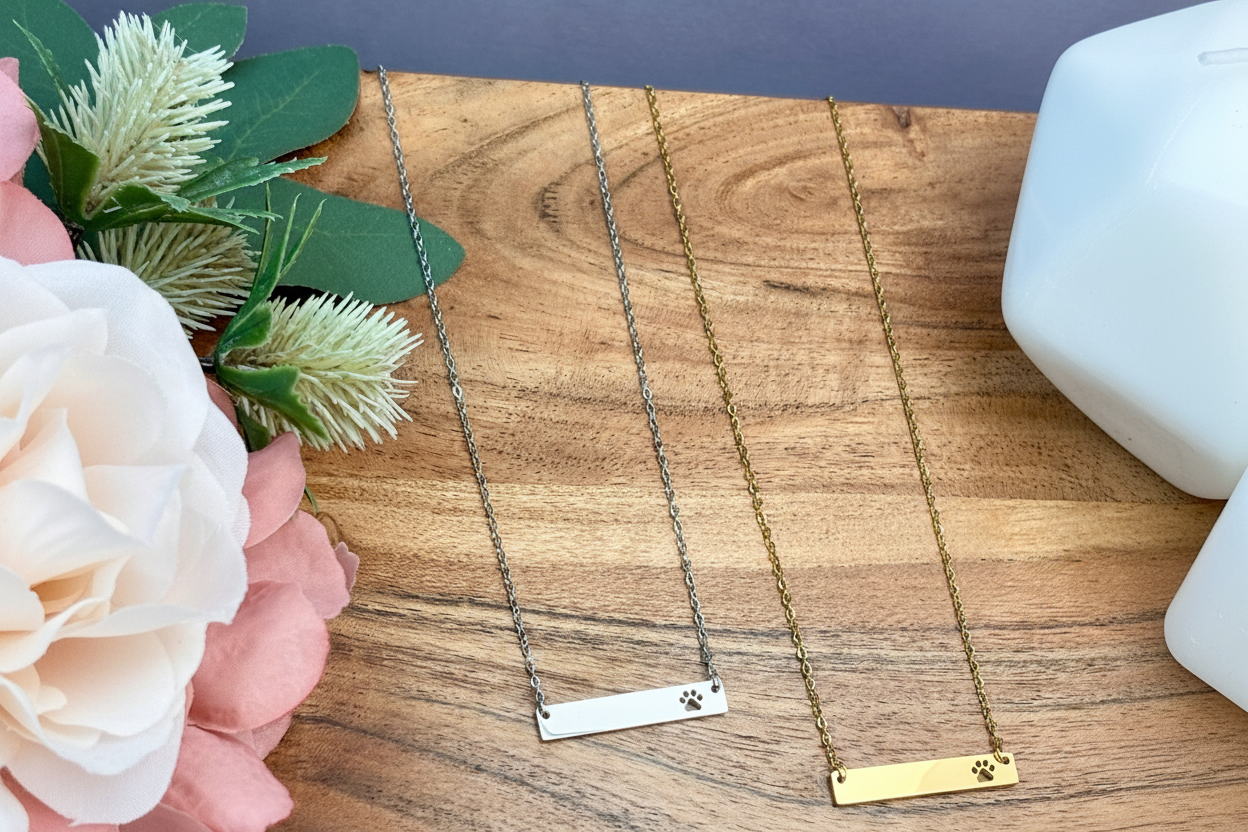 Paw Print Cutout Horizontal Bar Necklace