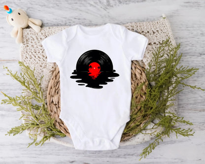 Music Lover's Baby Bodysuit with Vinyl Record Art - Unique Baby Bodysuit