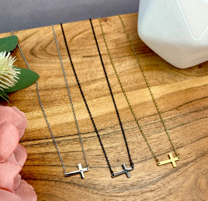Tiny Horizontal Cross Necklace