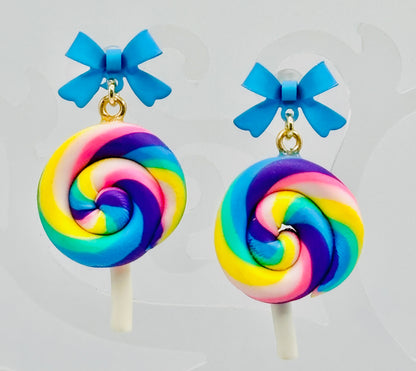 Swirled Lollipop Bow Earrings-Hypoallergenic
