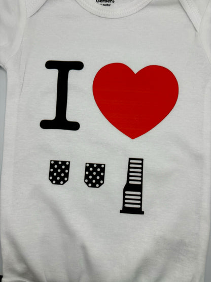 Adorable I Love Stick Shift Baby Bodysuit Perfect for Car Enthusiasts - Soft 100% Cotton Fabric