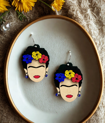 Frida Kahlo Wooden Earrings - Hand-Painted, Hypoallergenic Perfect for Everyday Wear.