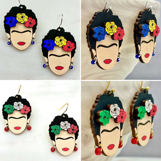 Frida Kahlo Wooden Earrings - Hand-Painted, Hypoallergenic Perfect for Everyday Wear.