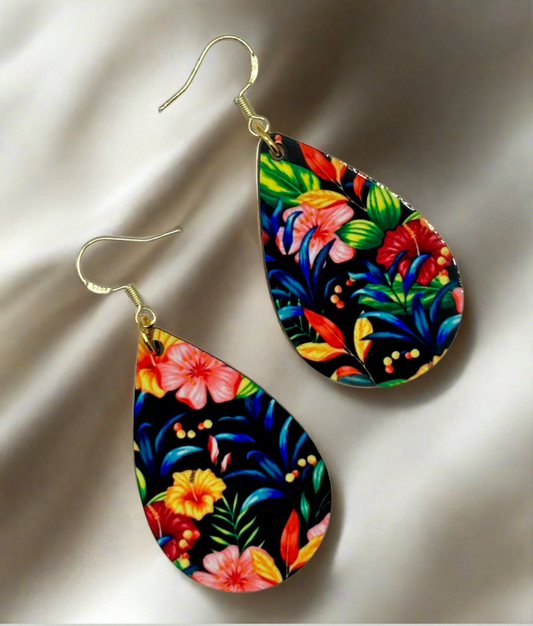 Beautiful Tropical Earrings - Handcrafted featuring A Vibrant Tropical bouquet perfect for Spring and Summer.
