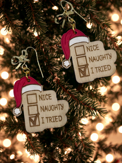 Adorable Christmas Earrings Naughty List featuring Hypoallergenic Bow Hooks, Hand painted and Lightweight Festive Holiday Earrings