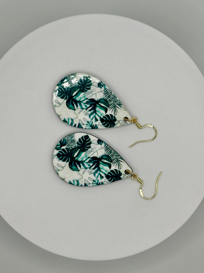 Stunning Monstera Plant Dangle Earrings with Exquisite Detailing on Both Sides.