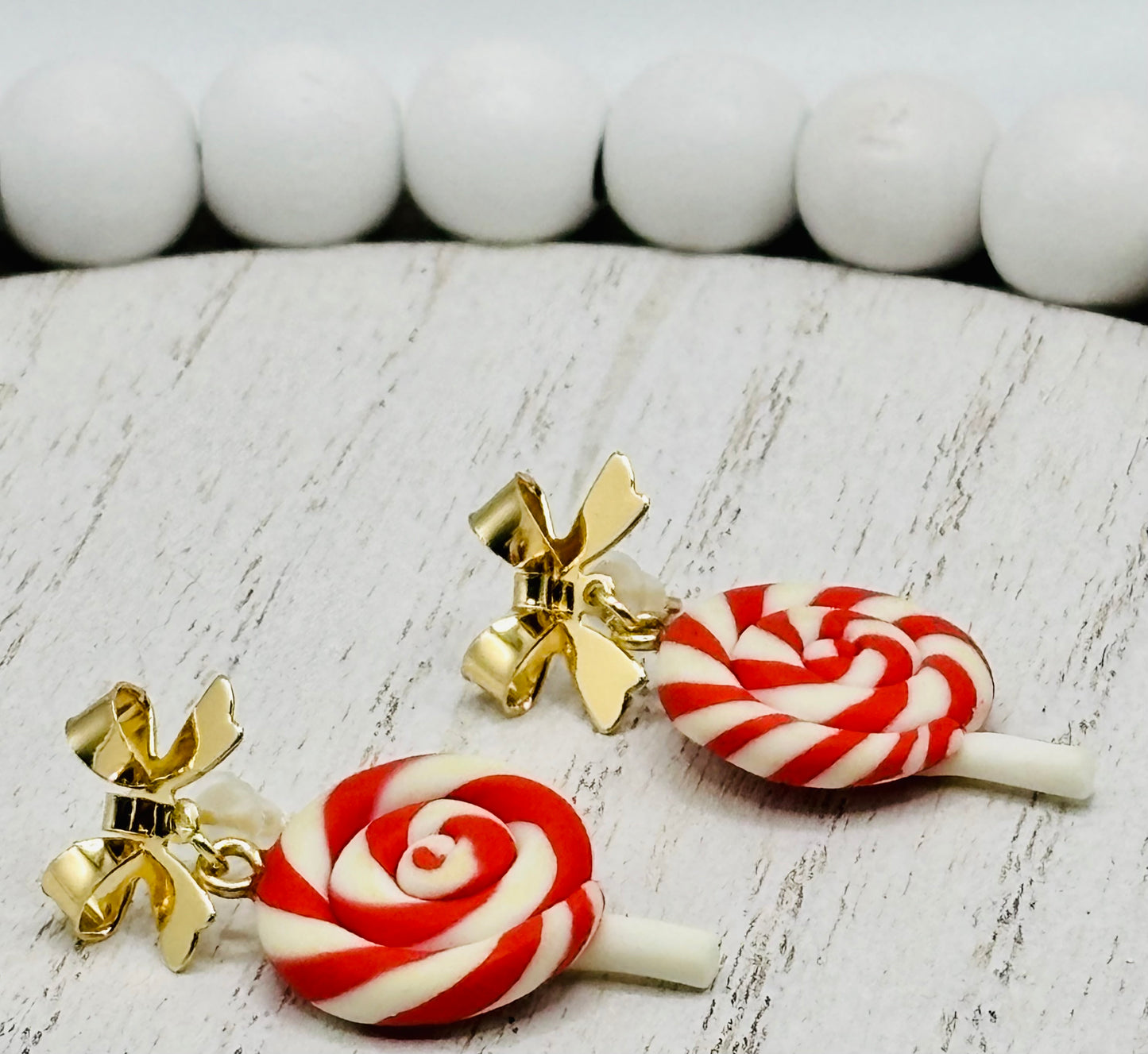 Swirled Lollipop Bow Earrings-Hypoallergenic