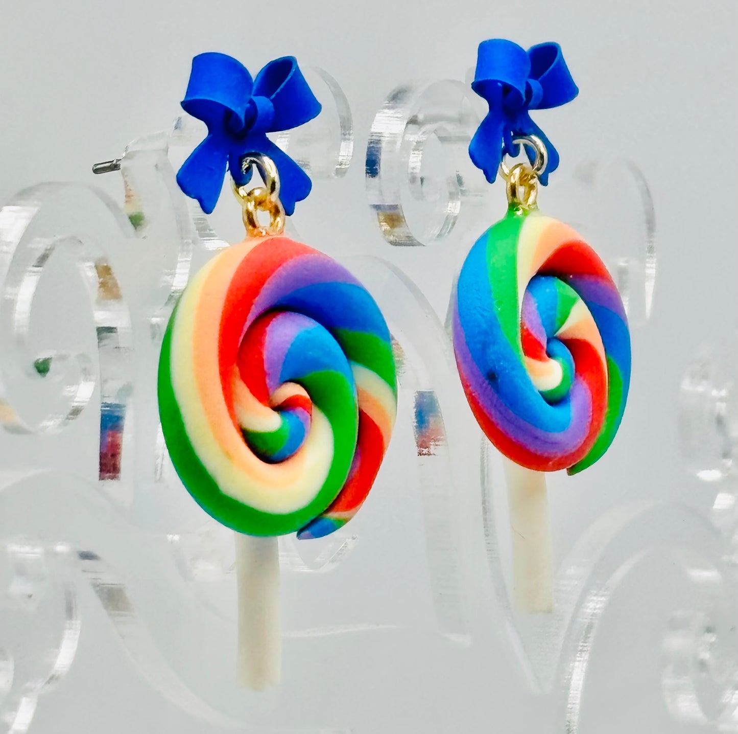 Swirled Lollipop Bow Earrings-Hypoallergenic