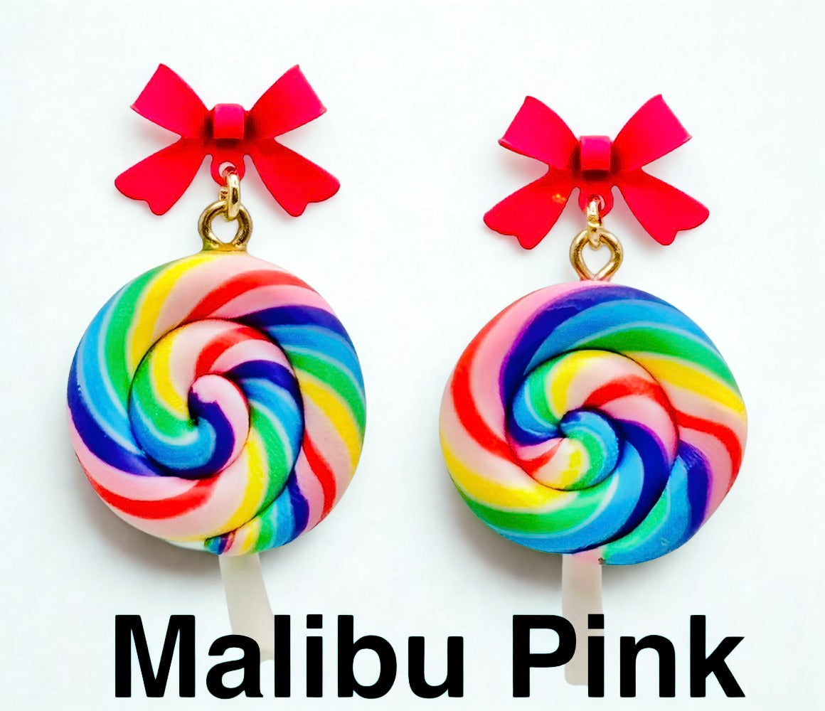Swirled Lollipop Bow Earrings-Hypoallergenic
