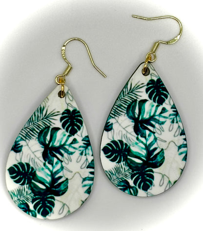 Stunning Monstera Plant Dangle Earrings with Exquisite Detailing on Both Sides.
