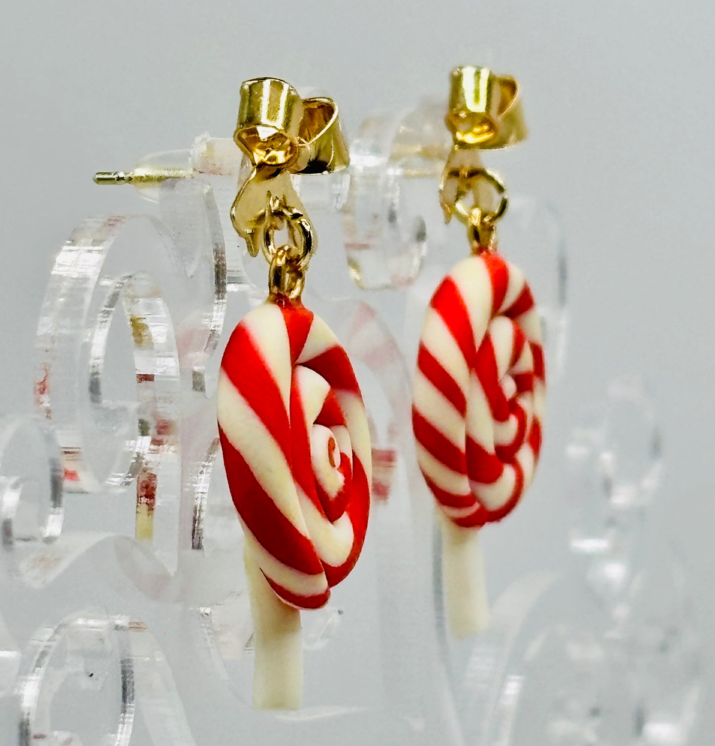Swirled Lollipop Bow Earrings-Hypoallergenic