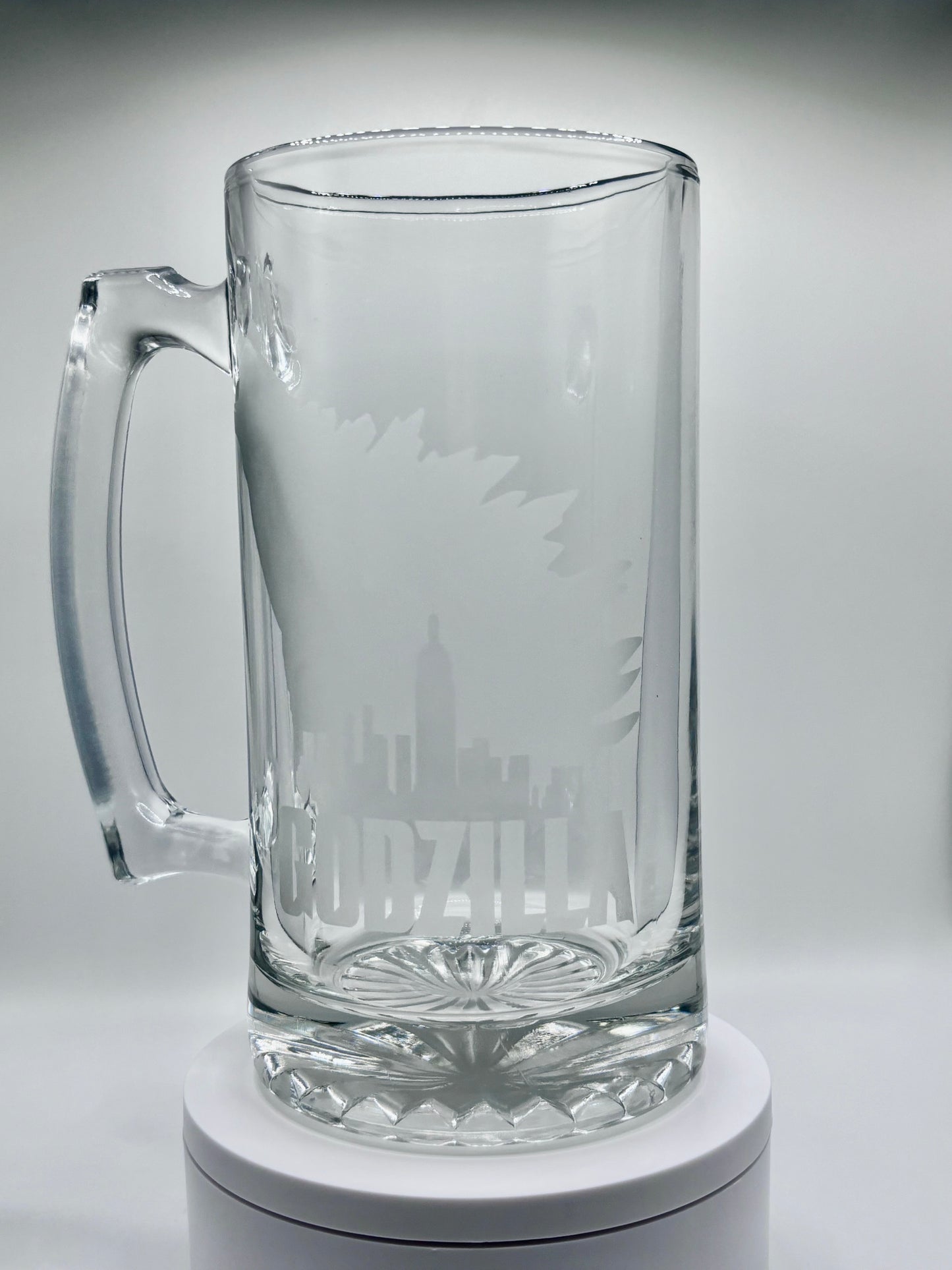 Unique Godzilla Glass Stein with Intricate Etched Design
