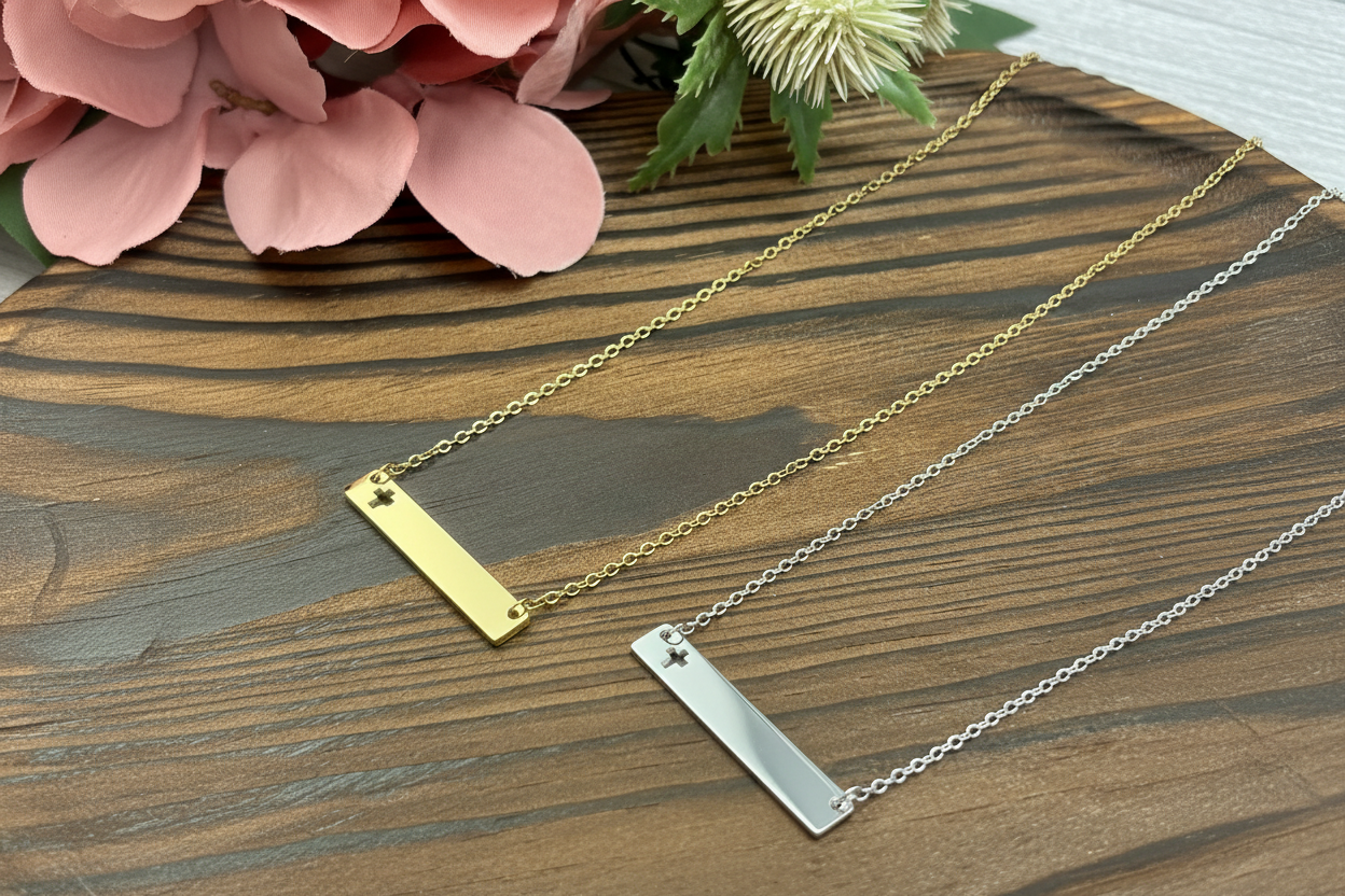 Cross Cutout Horizontal Bar Necklace