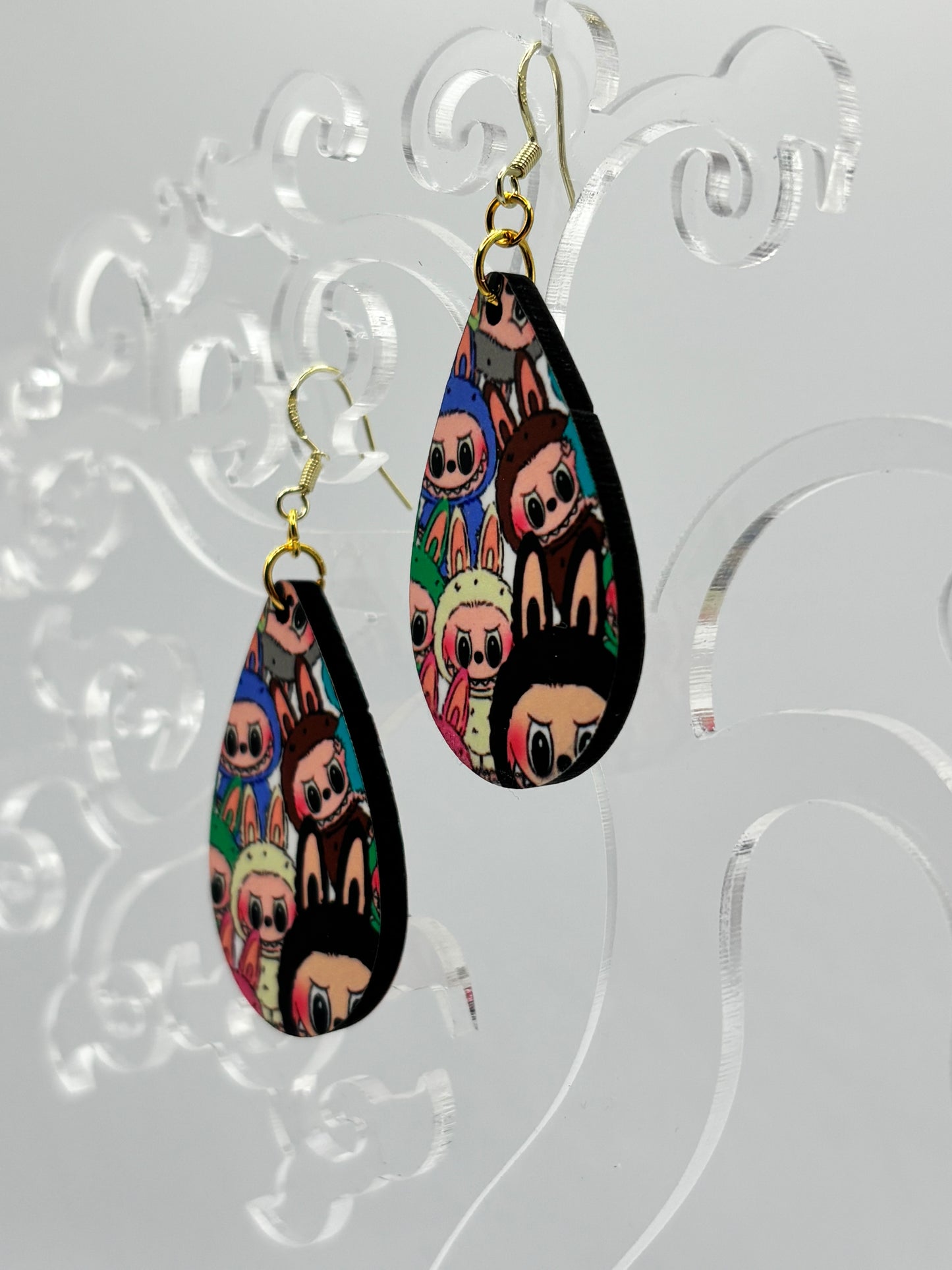 Labubu Character Earrings - Vibrant Design, 14k Gold Plated Hooks