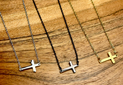 Tiny Horizontal Cross Necklace