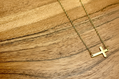 Tiny Horizontal Cross Necklace