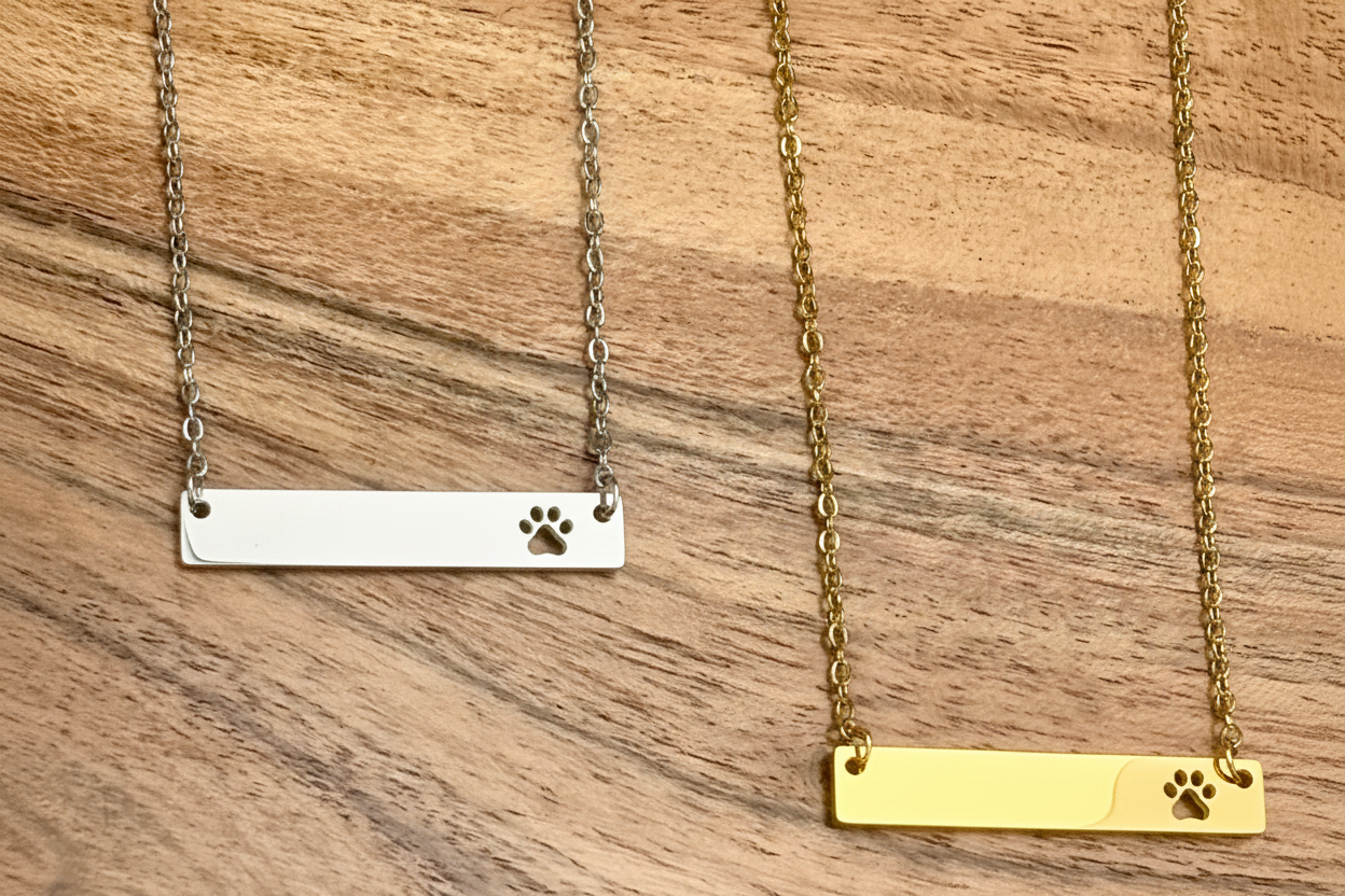 Paw Print Cutout Horizontal Bar Necklace