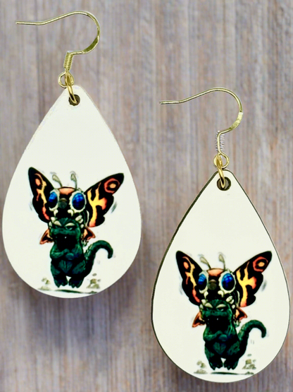 Fun and Vibrant Godzilla & Mothra Earrings - Handmade Jewelry with Double-sided Design