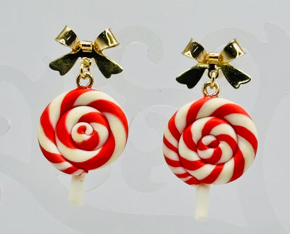 Swirled Lollipop Bow Earrings-Hypoallergenic