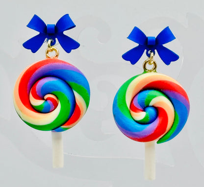 Swirled Lollipop Bow Earrings-Hypoallergenic