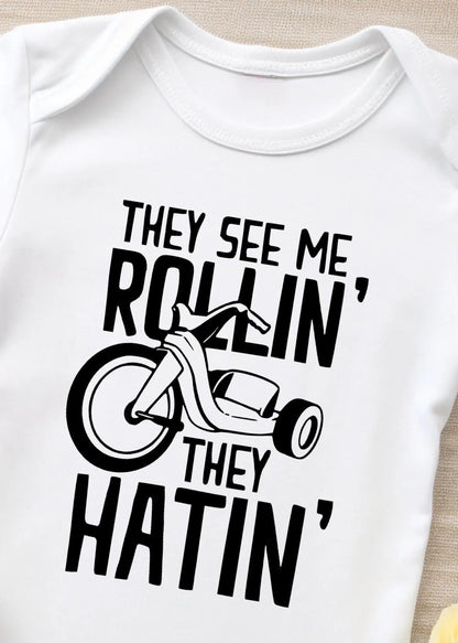 Cute and Funny 'They See Me Rollin' Baby Bodysuit - Trendy Baby Clothing