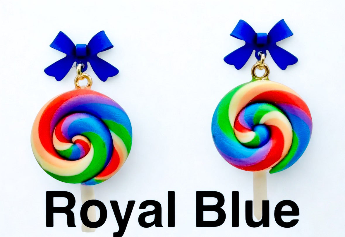 Swirled Lollipop Bow Earrings-Hypoallergenic