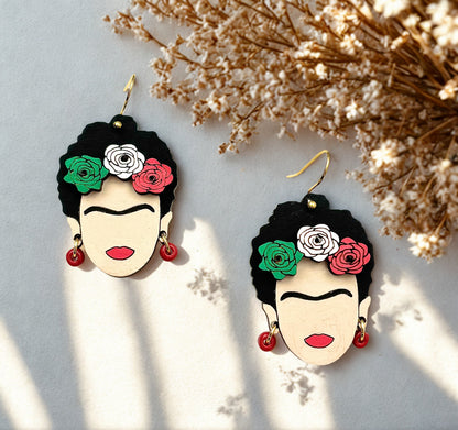Frida Kahlo Wooden Earrings - Hand-Painted, Hypoallergenic Perfect for Everyday Wear.