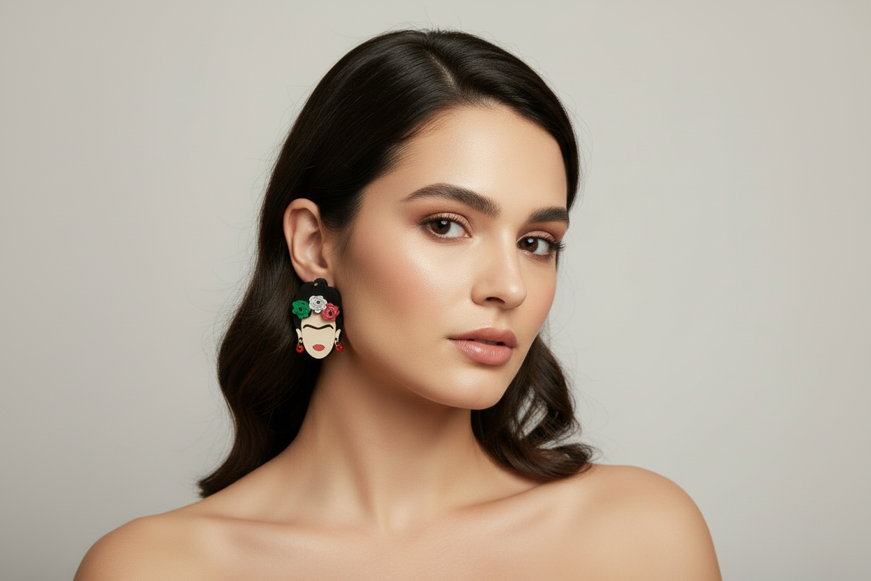 Frida Kahlo Wooden Earrings - Hand-Painted, Hypoallergenic Perfect for Everyday Wear.