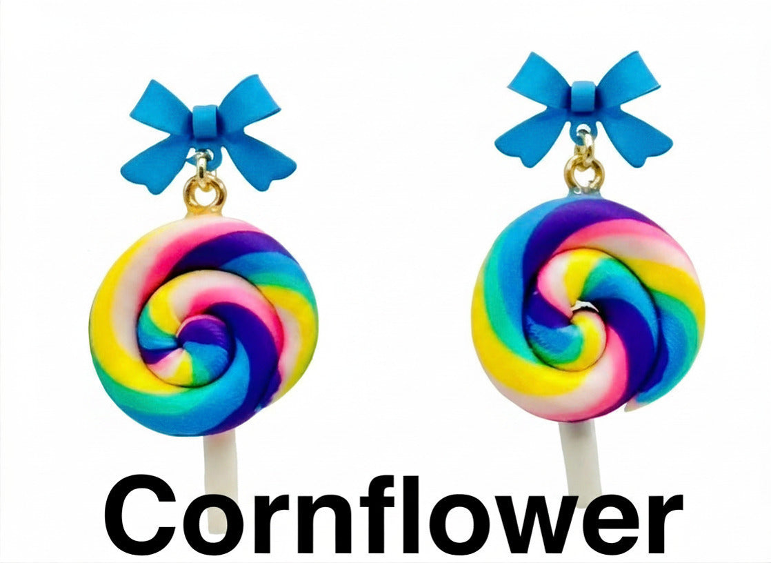 Swirled Lollipop Bow Earrings-Hypoallergenic