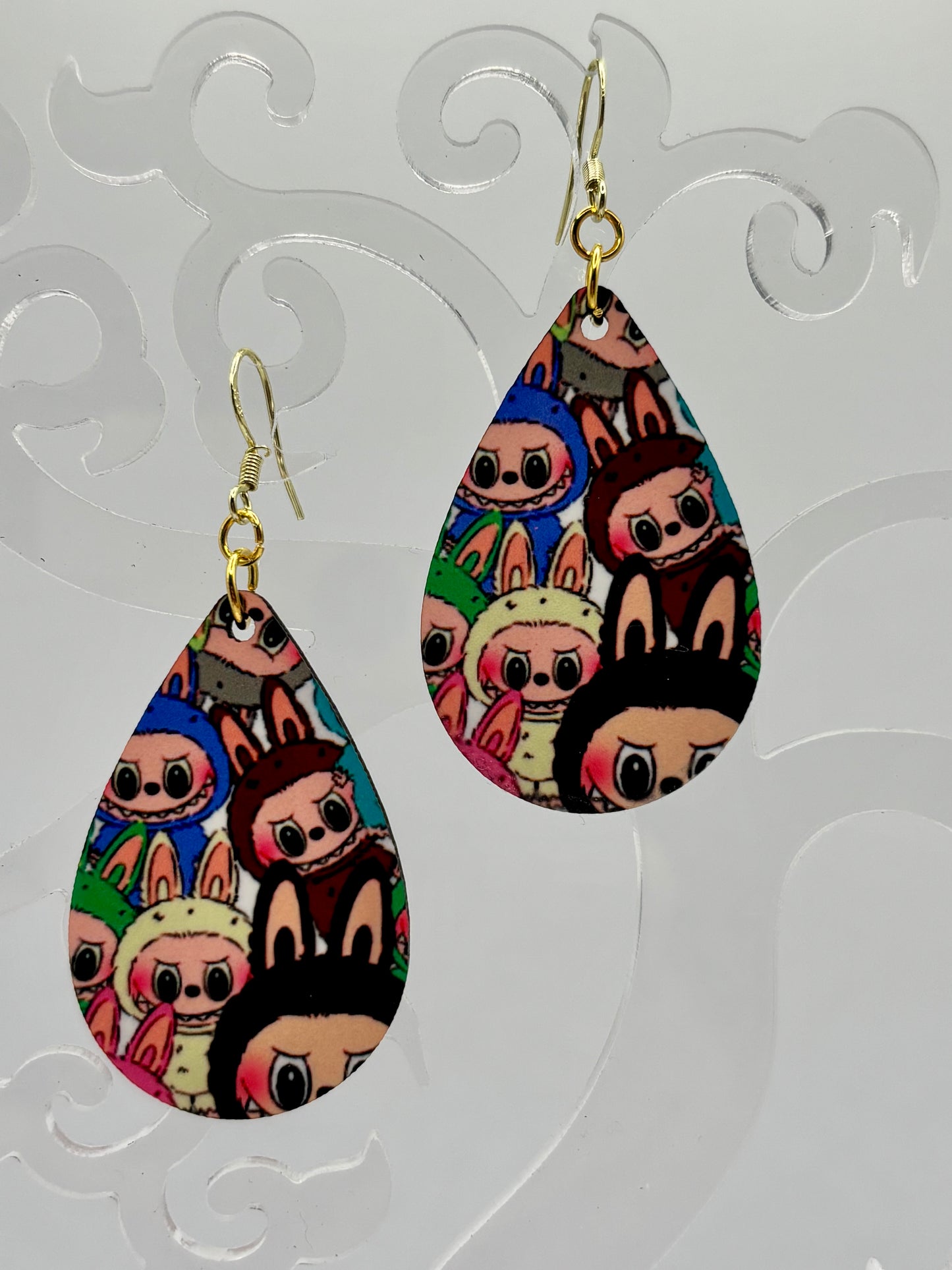 Labubu Character Earrings - Vibrant Design, 14k Gold Plated Hooks