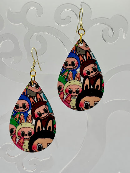 Labubu Character Earrings - Vibrant Design, 14k Gold Plated Hooks