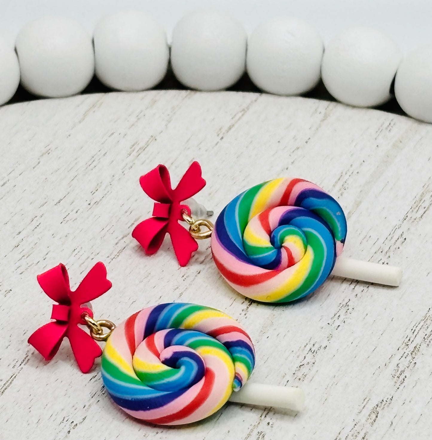 Swirled Lollipop Bow Earrings-Hypoallergenic