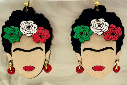 Frida Kahlo Wooden Earrings - Hand-Painted, Hypoallergenic Perfect for Everyday Wear.